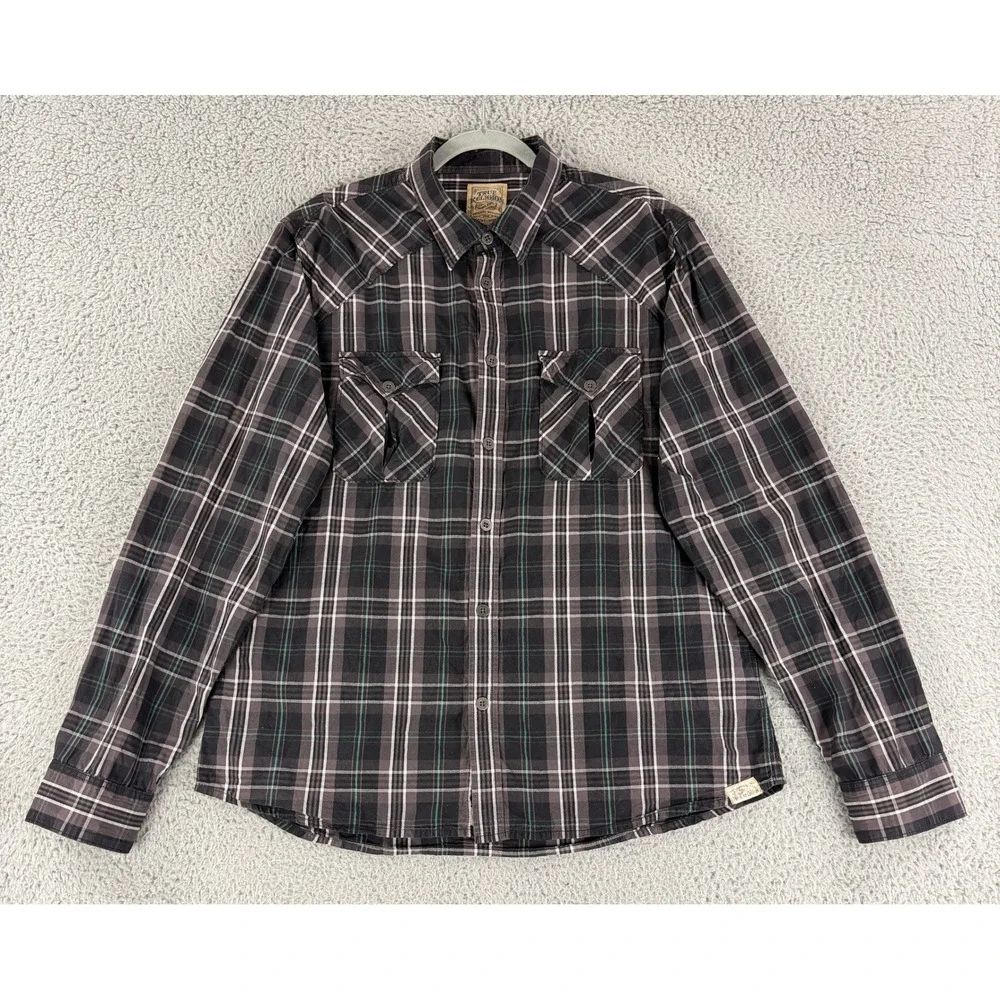 True Religion Button Down Shirt Mens XXXL Black Plaid Western Long Sleeve Cotton